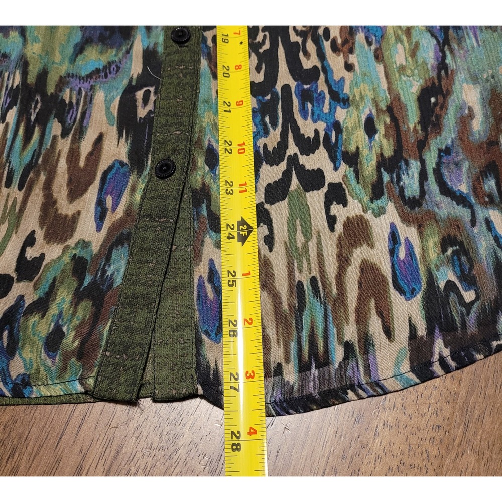 Fig and Flower Abstract Print Button Front Shirt Top Lace Back Green L - Picture 7 of 8